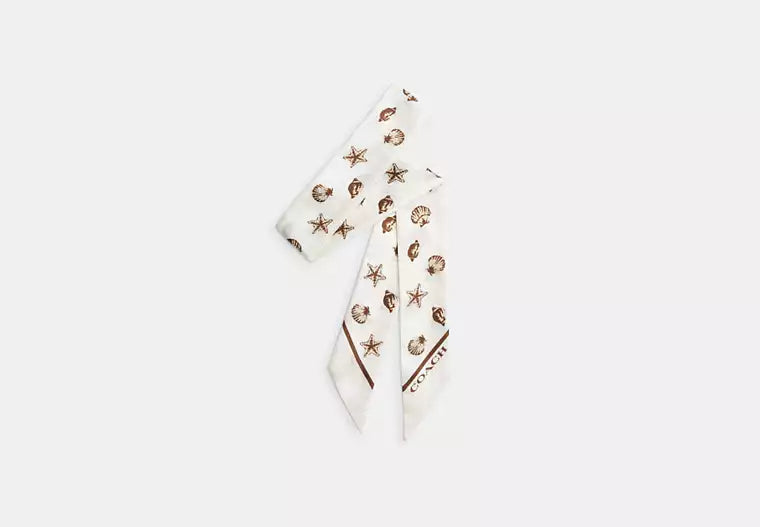 Mini Seashell Print Silk Skinny Scarf