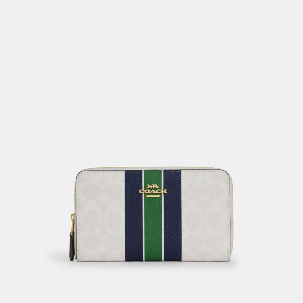 Medium Id Zip Wallet In Signature Canvas With Varsity Stripe