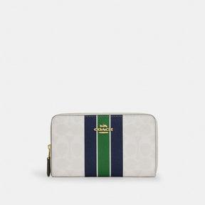 Medium Id Zip Wallet In Signature Canvas With Varsity Stripe