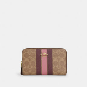 Medium Id Zip Wallet In Signature Canvas With Varsity Stripe