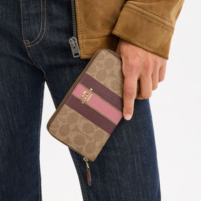 Medium Id Zip Wallet In Signature Canvas With Varsity Stripe