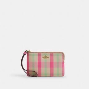 Corner Zip Wristlet With Plaid Print
