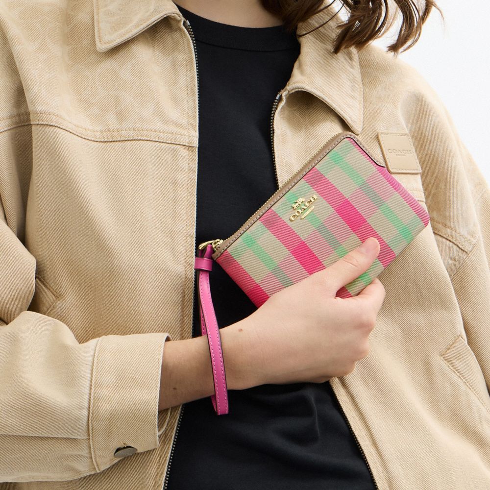 Corner Zip Wristlet With Plaid Print