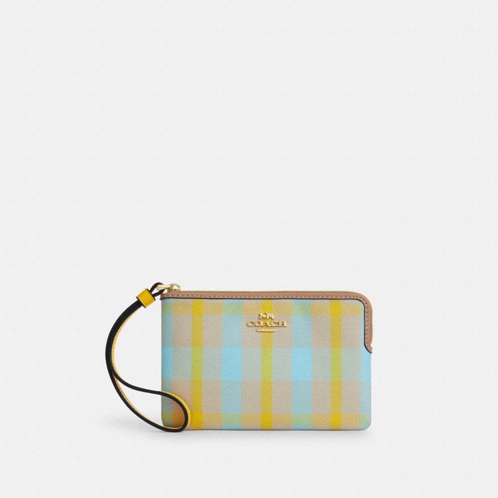Corner Zip Wristlet With Plaid Print