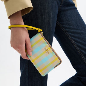 Corner Zip Wristlet With Plaid Print