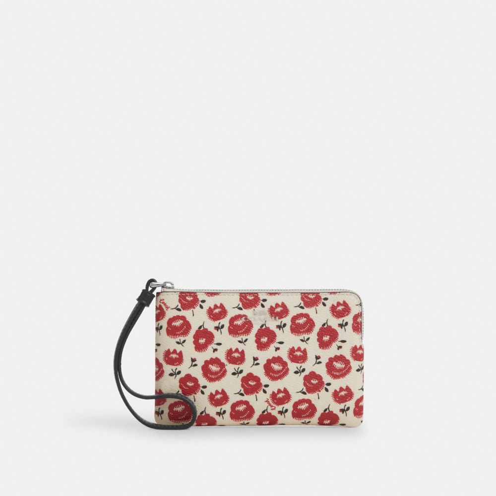 Corner Zip Wristlet With Floral Print