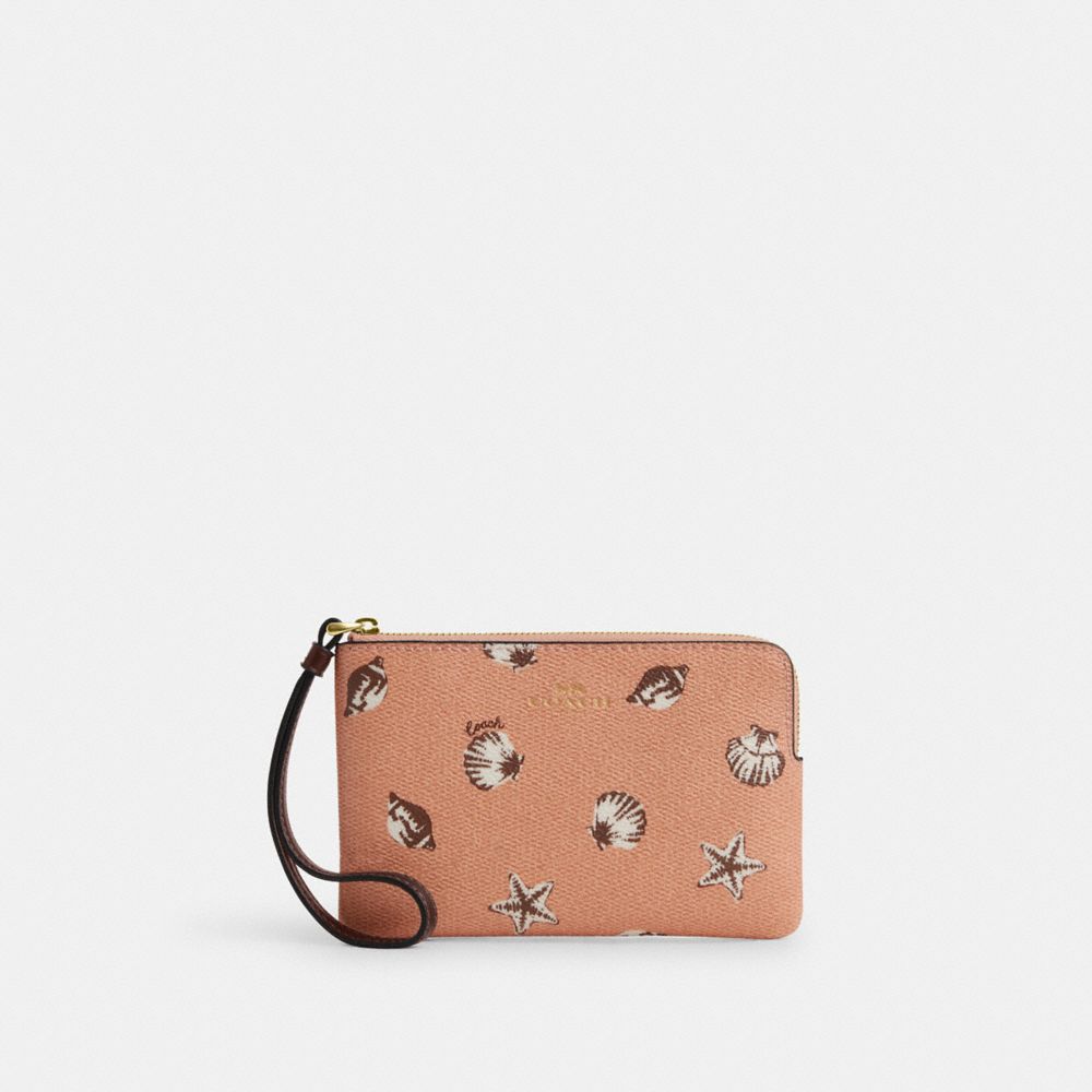 Corner Zip Wristlet With Shell Print