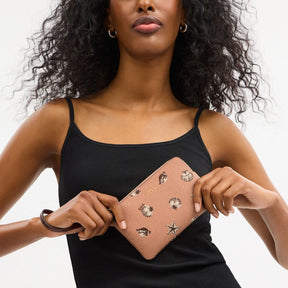 Corner Zip Wristlet With Shell Print