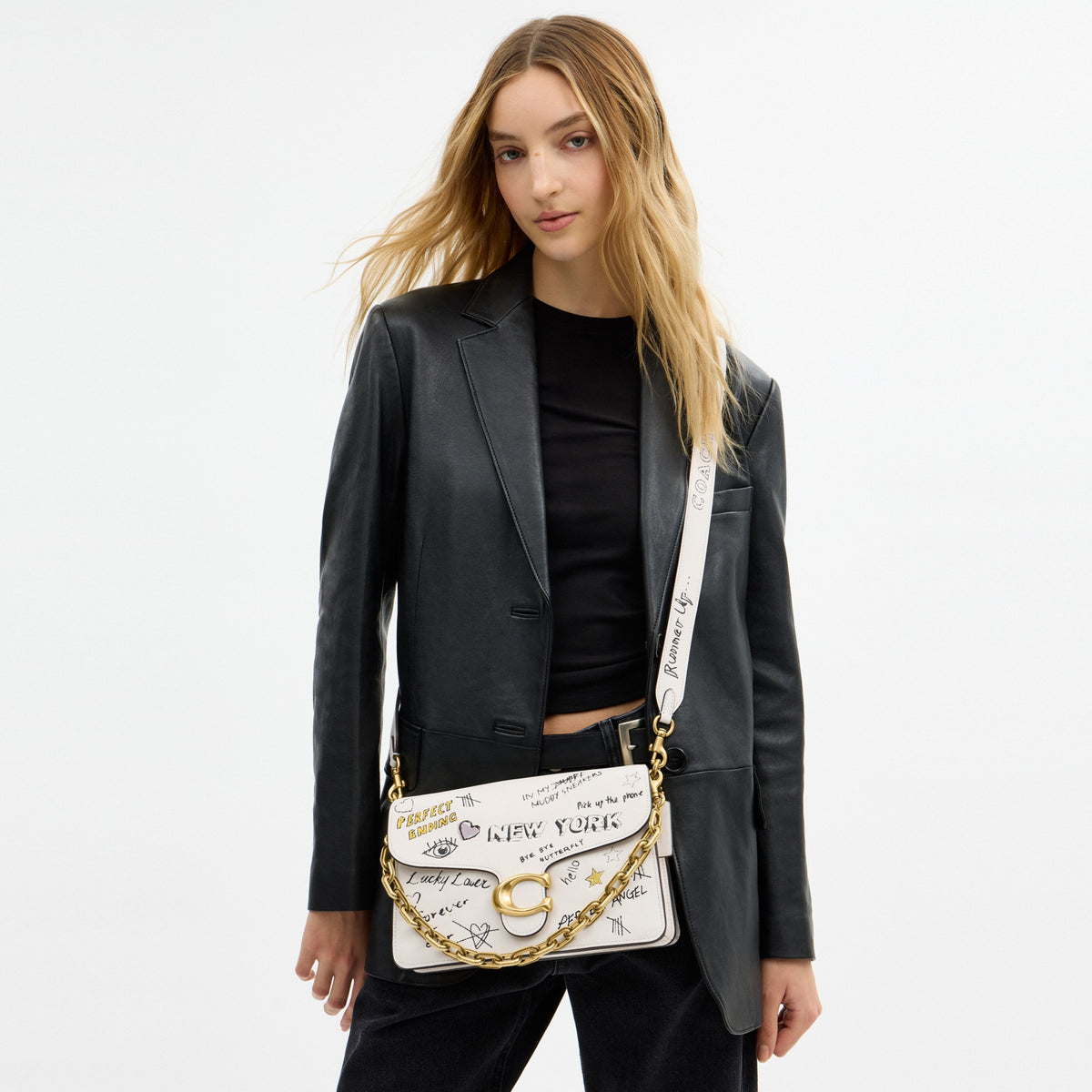 Chain Tabby Shoulder Bag With Sketch Print