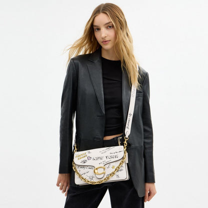 Chain Tabby Shoulder Bag With Sketch Print