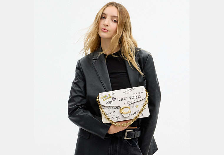 Chain Tabby Shoulder Bag With Sketch Print