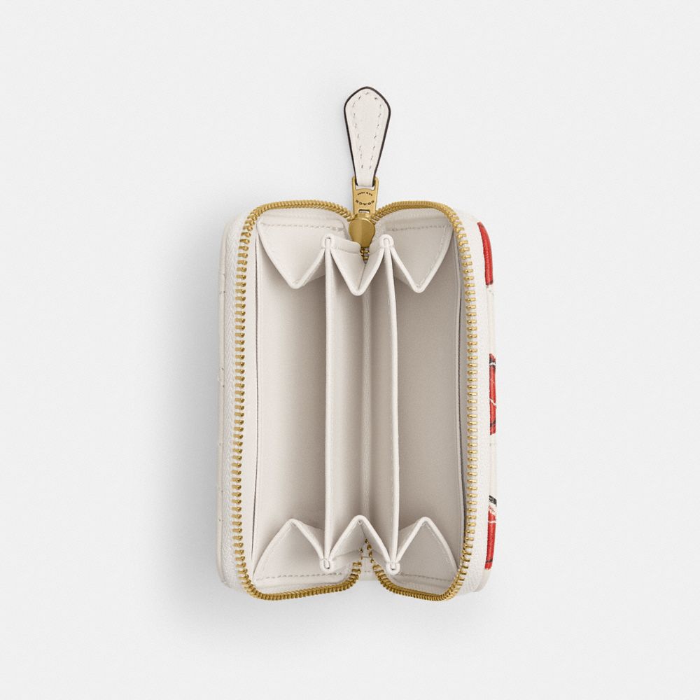 Essential Small Zip Around Card Case With Quilting And Heart Print
