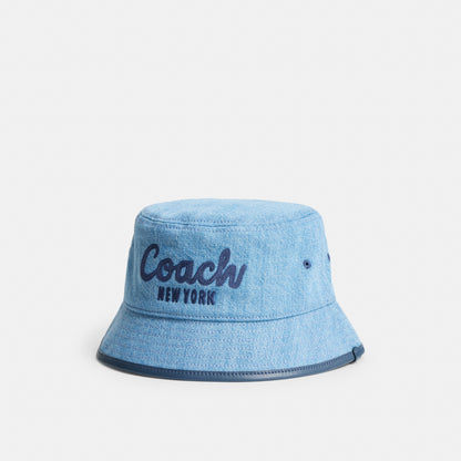 Coach Script Embroidered Denim Bucket Hat
