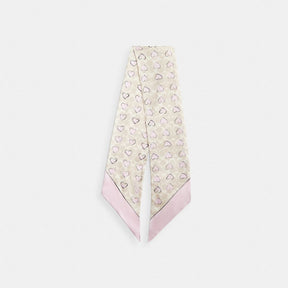Signature Doodle Heart Print Silk Wide Skinny Scarf