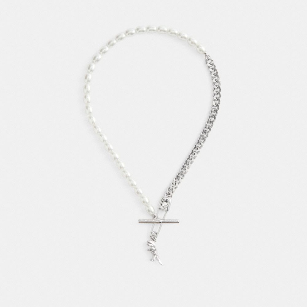 Pearl Skeletal Rexy Safety Pin Choker Necklace