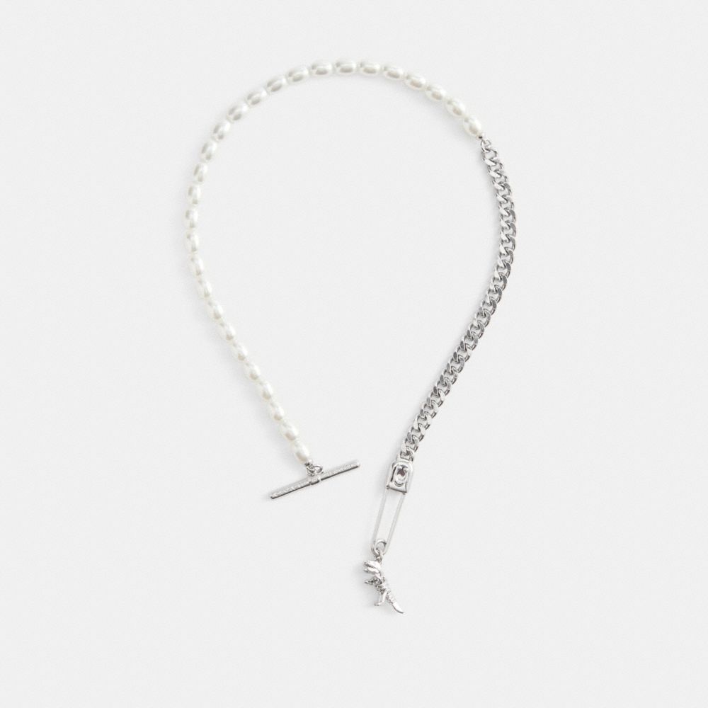 Pearl Skeletal Rexy Safety Pin Choker Necklace