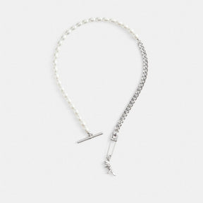 Pearl Skeletal Rexy Safety Pin Choker Necklace