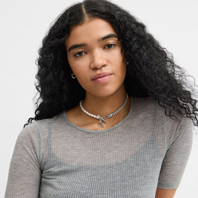 Pearl Skeletal Rexy Safety Pin Choker Necklace