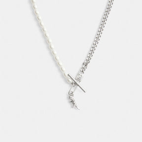 Pearl Skeletal Rexy Safety Pin Choker Necklace