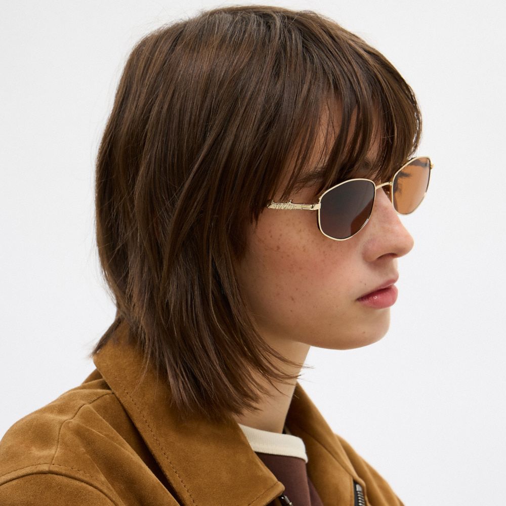Coach Script Metal Narrow Rectangle Sunglasses
