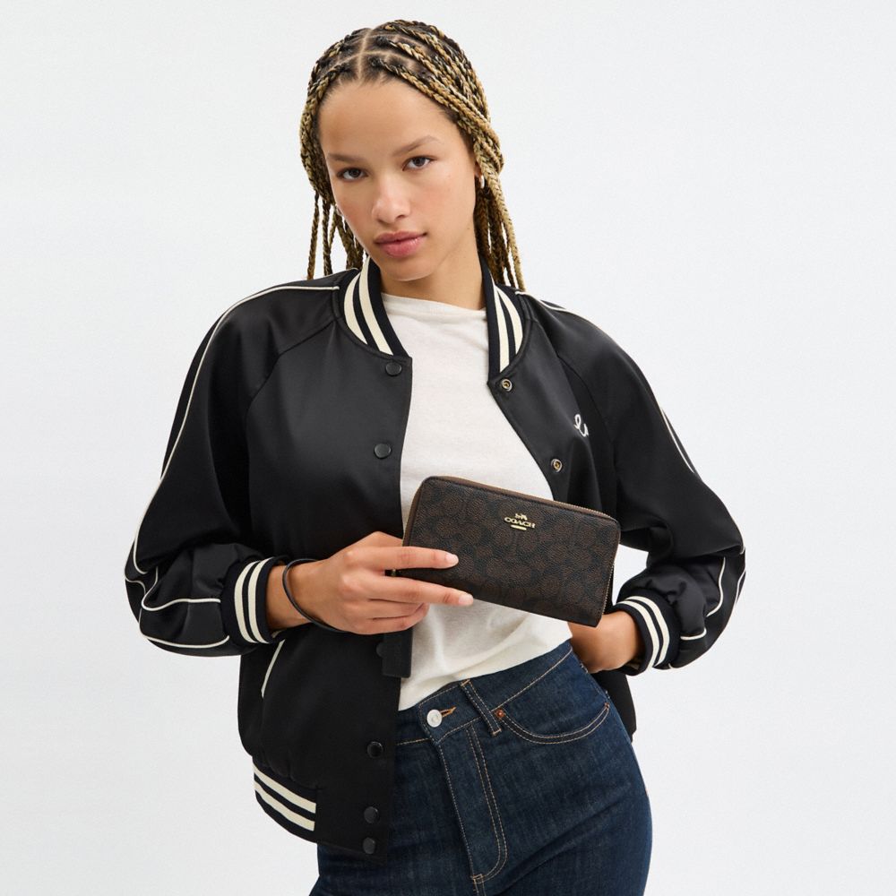 Long Zip Around Wallet With Detachable Card Case In Signature Canvas