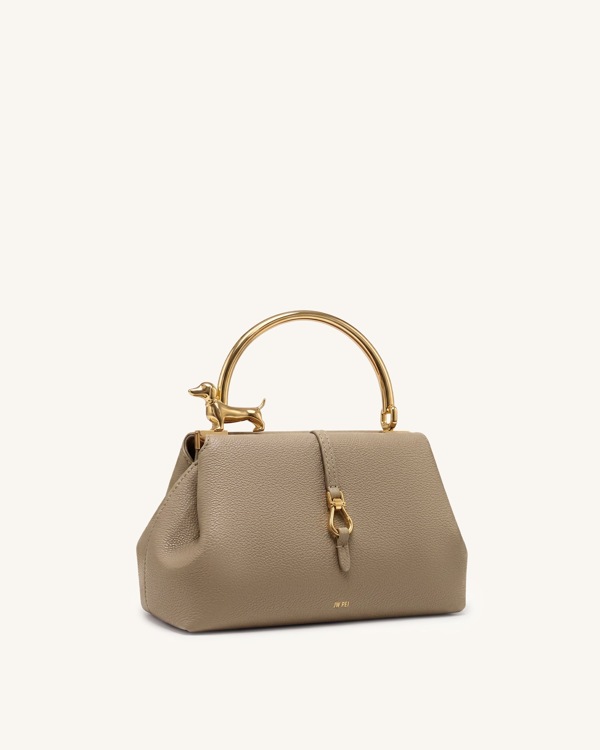 Bruna Dachshund Metal Handle Top Handle Bag - Brown
