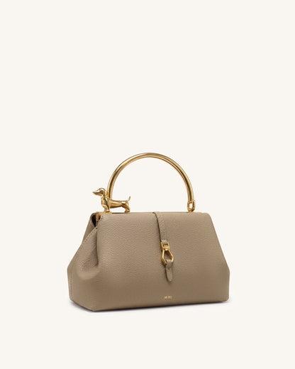 Bruna Dachshund Metal Handle Top Handle Bag - White