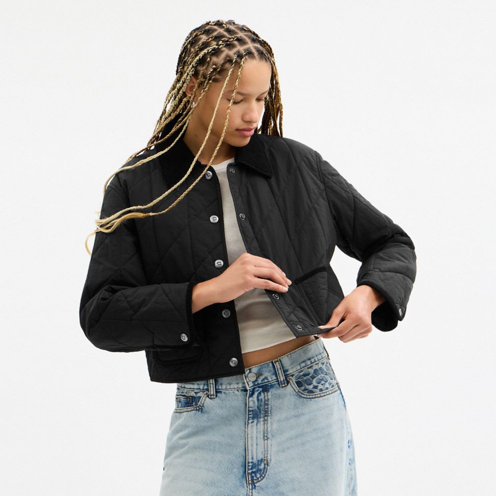 Quilted Jacket With Corduroy Collar