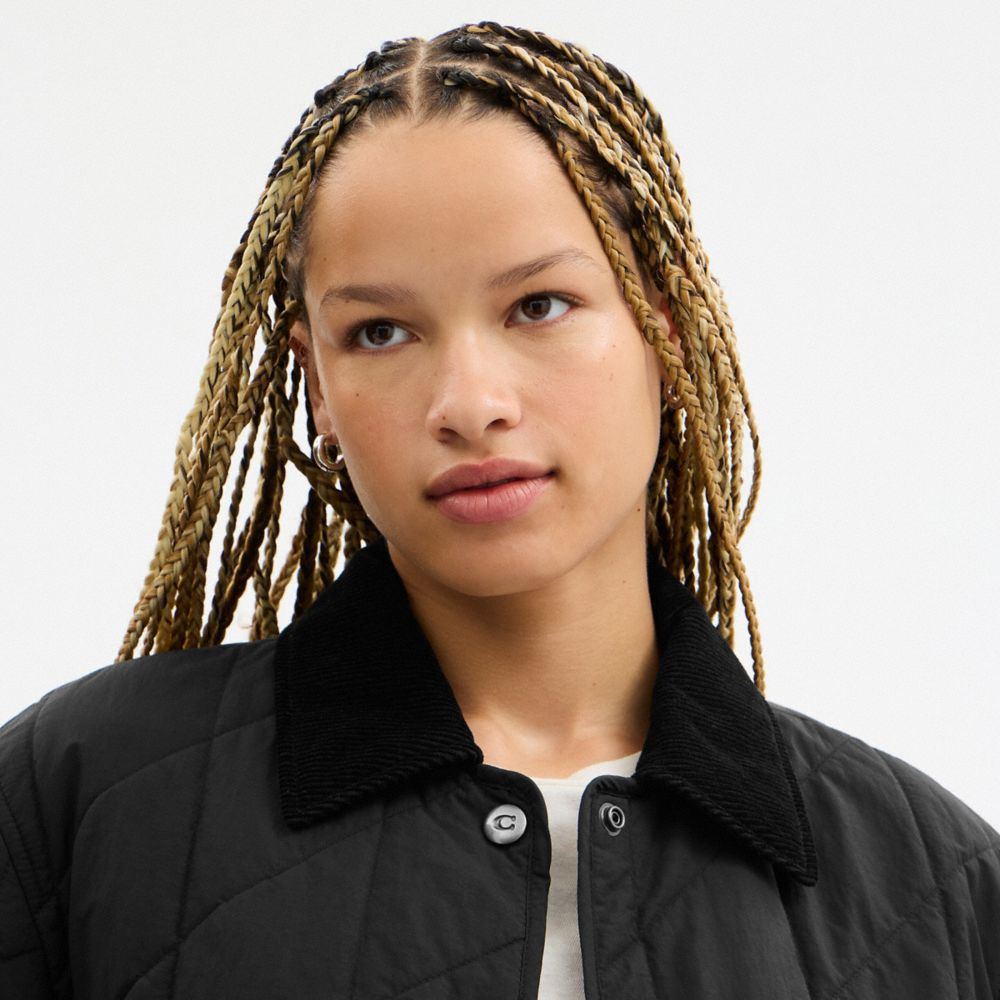Quilted Jacket With Corduroy Collar