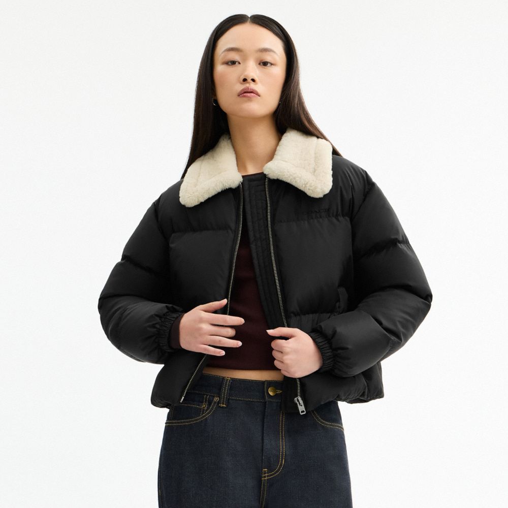 Puffer With Shearling Collar