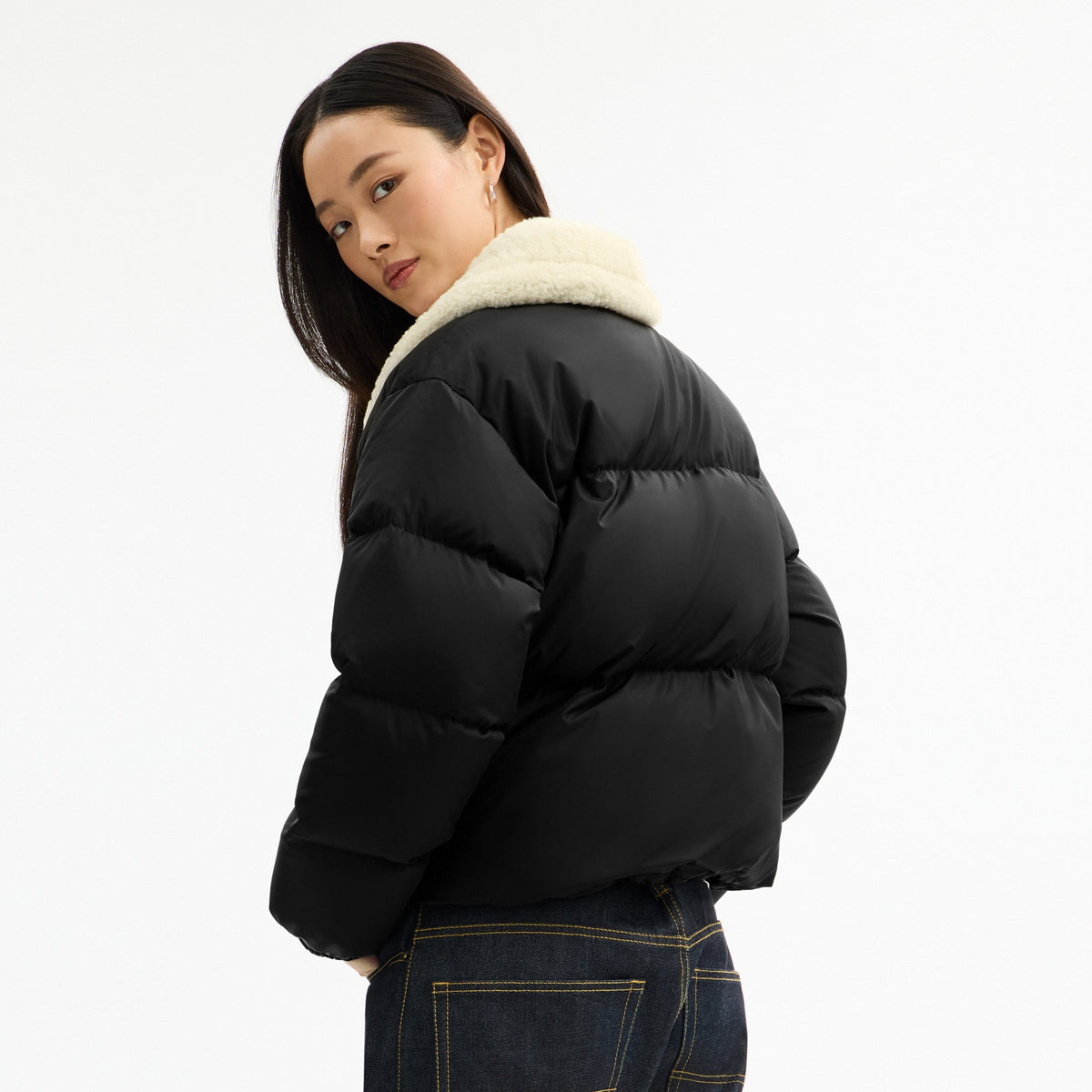 Puffer With Shearling Collar