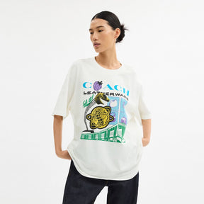 Collage Train Relaxed T Shirt In Organic Cotton