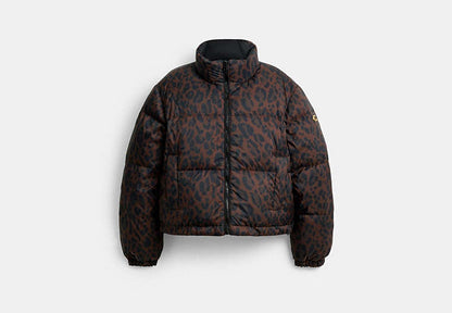 Leopard Print Reversible Puffer Jacket In Recycled Polyamide