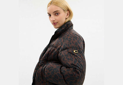 Leopard Print Reversible Puffer Jacket In Recycled Polyamide