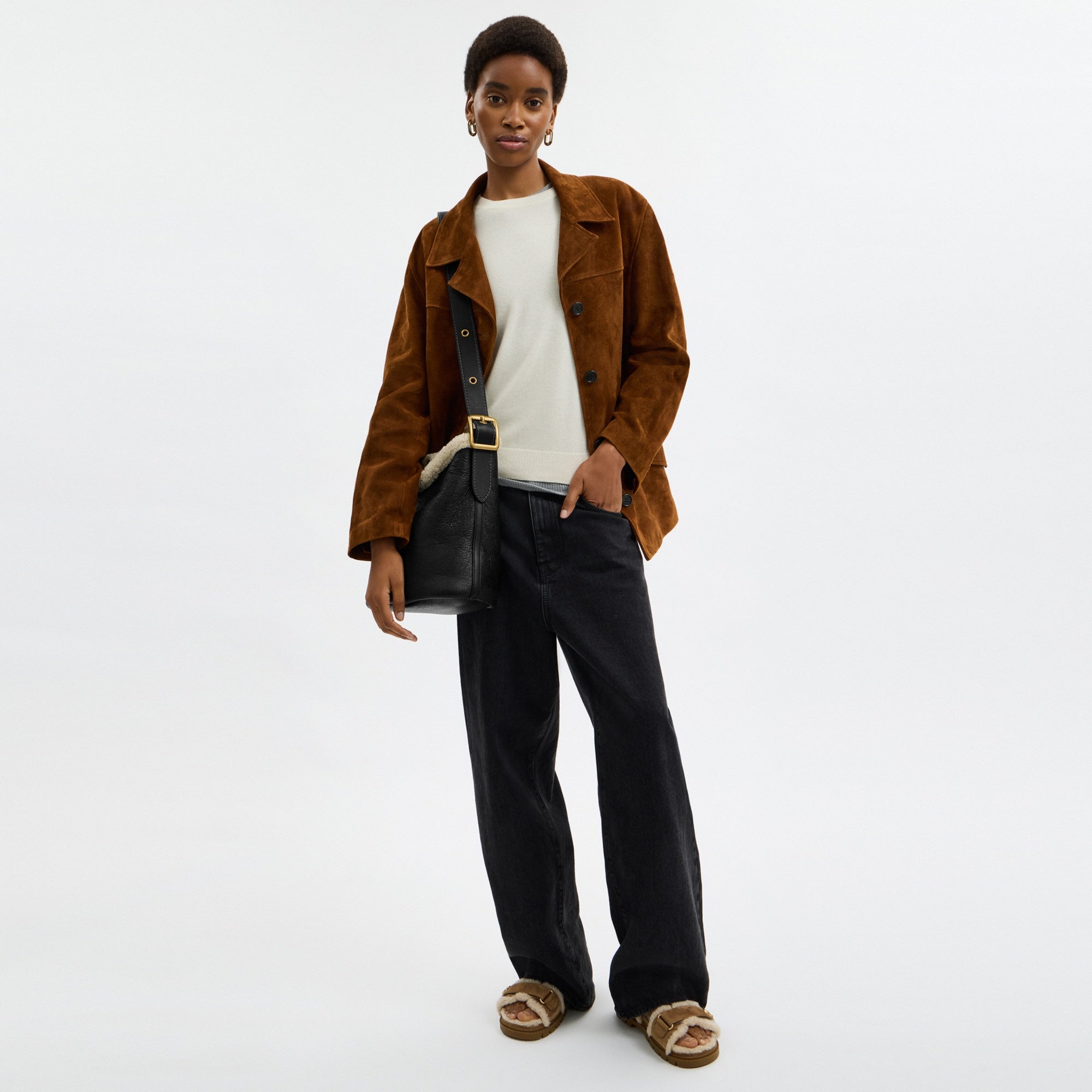 Bleecker Bucket Bag In Shearling