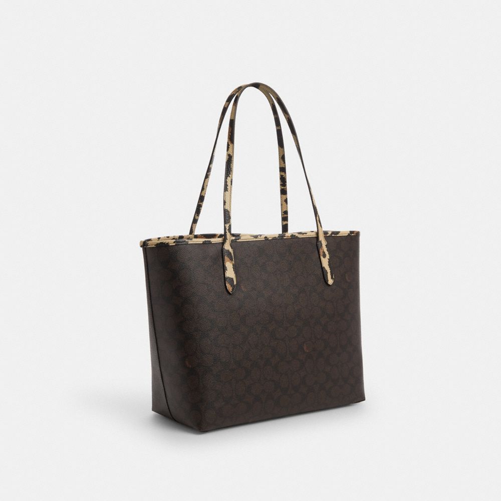 City Tote Bag In Signature Canvas With Leopard Print