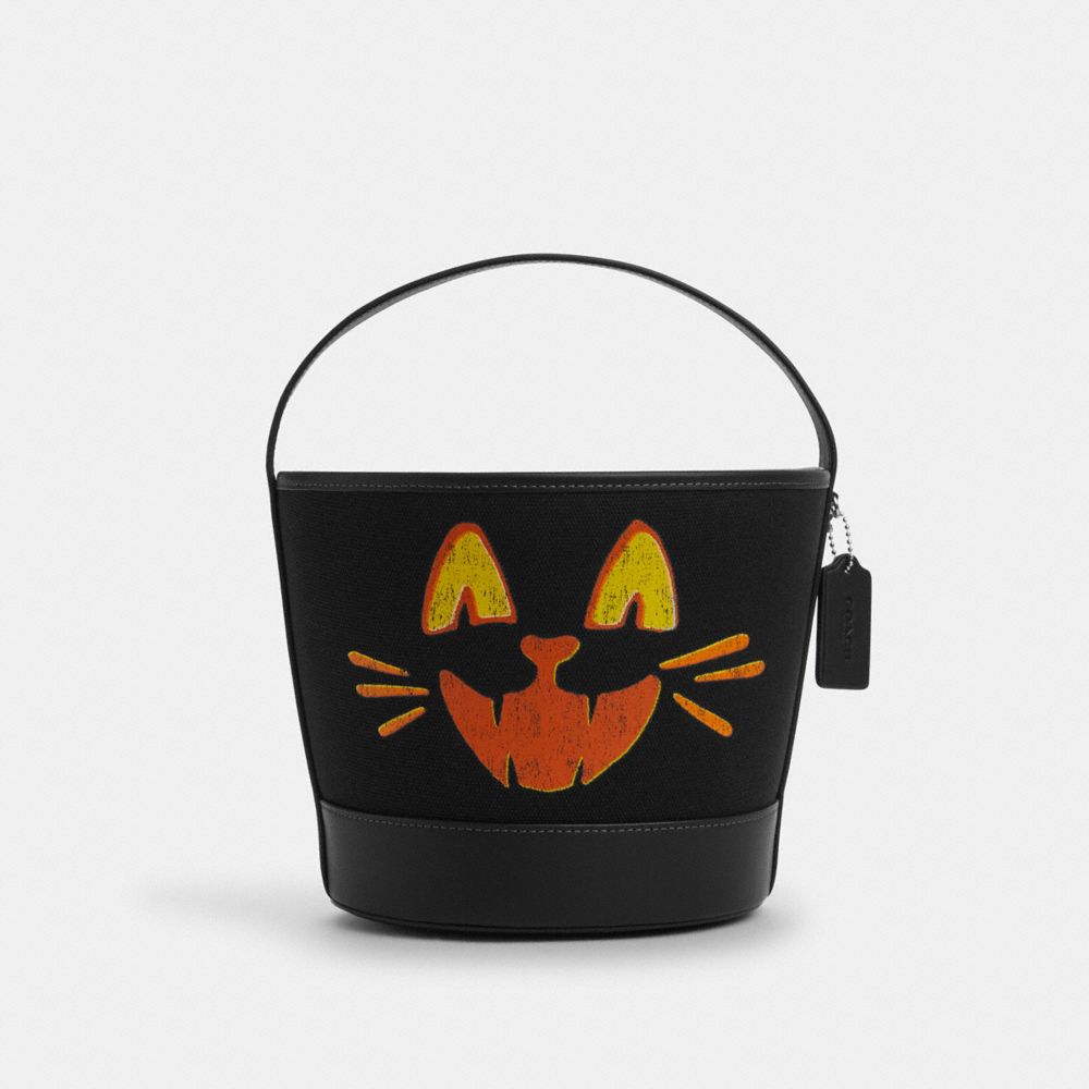 Trick Or Treat Bucket With Halloween Cat In Regenerative Cotton