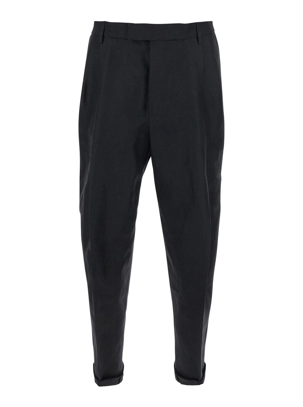 Dolce e gabbana Black Pants with Turn-Up Hem in Linen Man