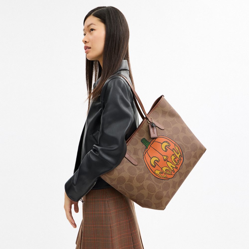 City Tote Bag In Signature Canvas With Halloween Print