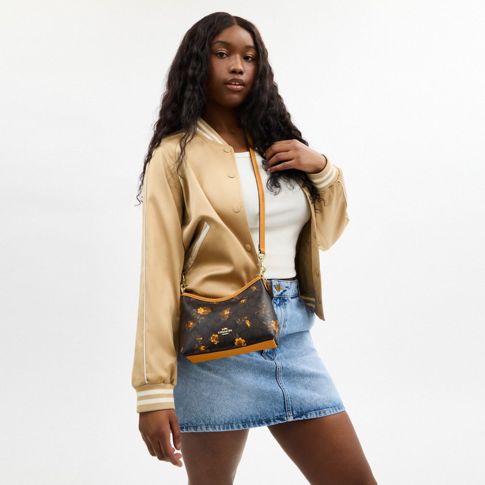 Laurel Small Shoulder Bag In Signature Canvas With Floral Print