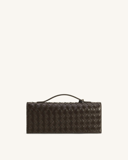Celeste Woven Textured Envelope Top Handle Bag - Mocha Brown
