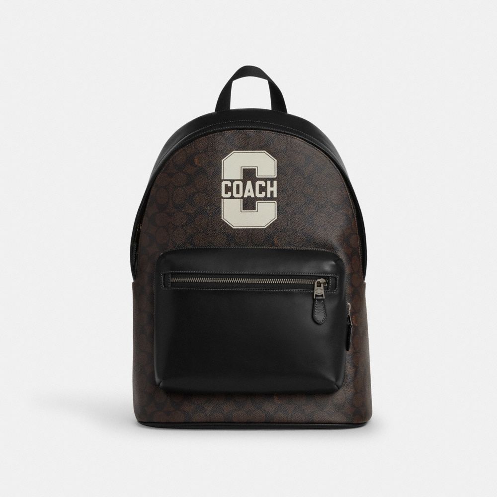 West Backpack In Signature Canvas With Varsity Graphic