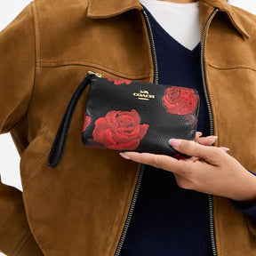 Corner Zip Wristlet With Floral Print