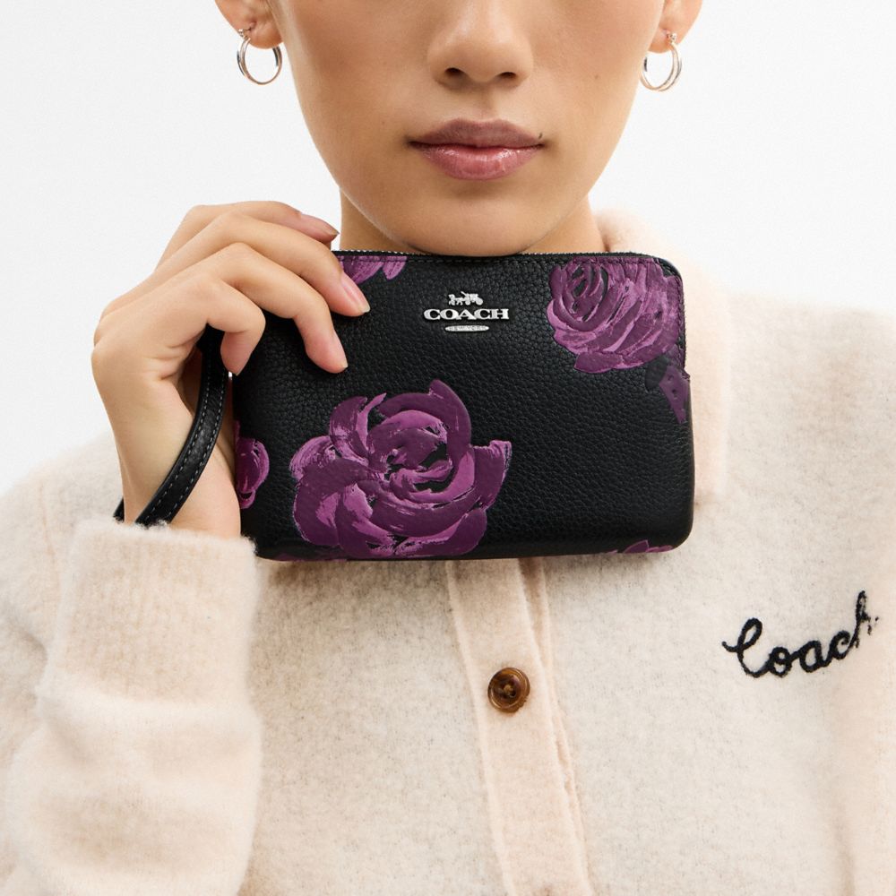 Corner Zip Wristlet With Floral Print