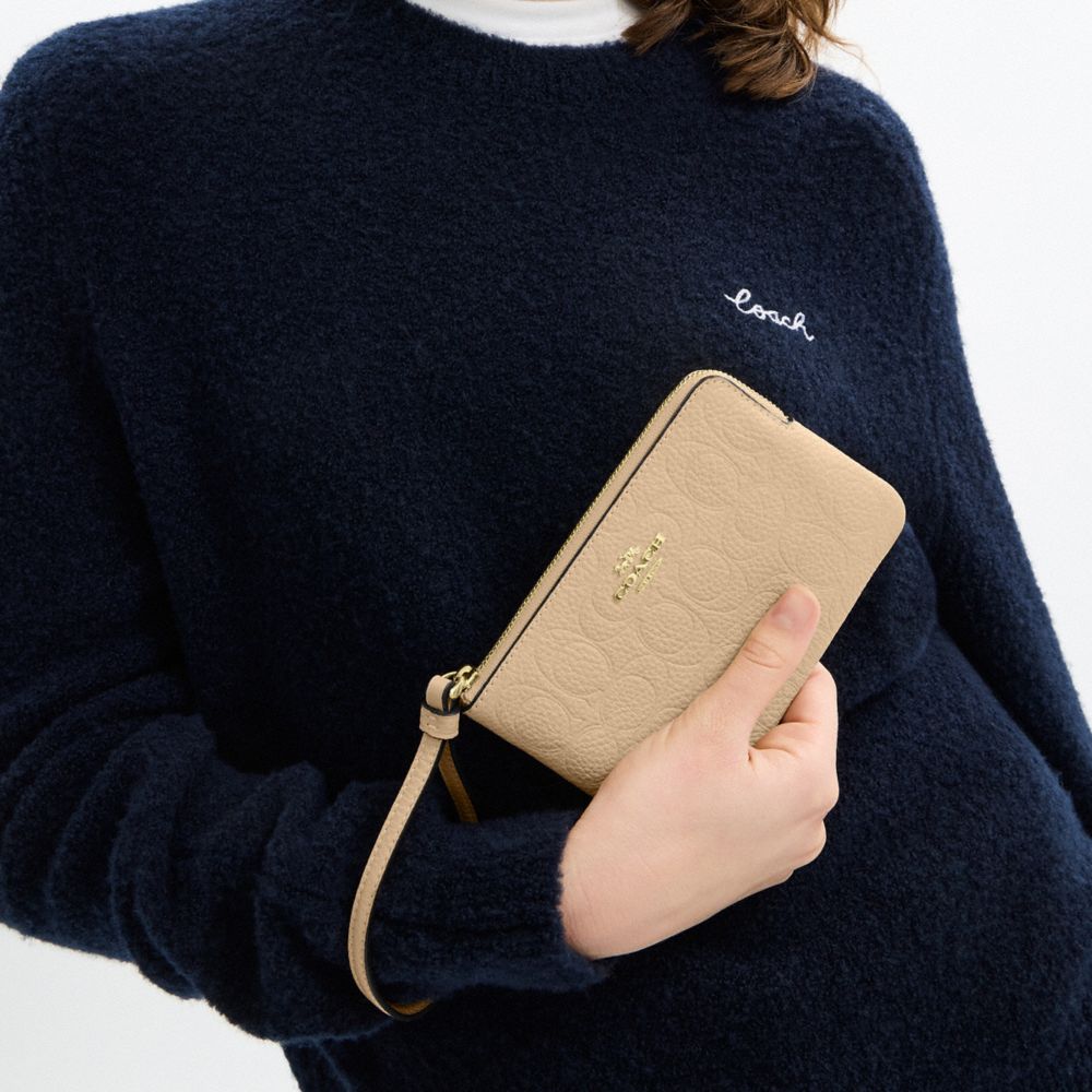 Corner Zip Wristlet In Signature Leather
