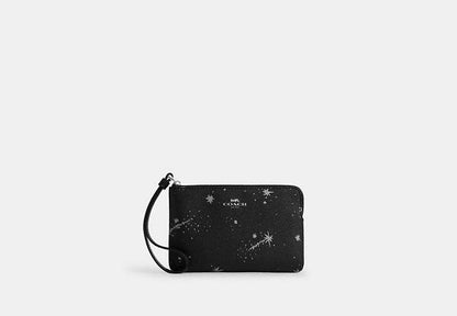 Corner Zip Wristlet With Star Print