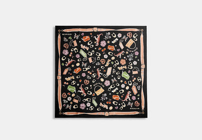 Iconic Motifs Print Silk Square Scarf