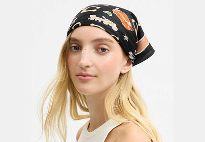 Iconic Motifs Print Silk Square Scarf