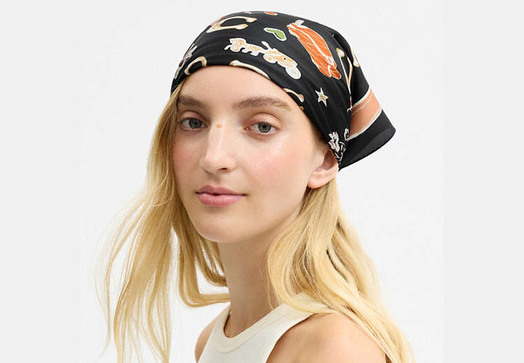 Iconic Motifs Print Silk Square Scarf
