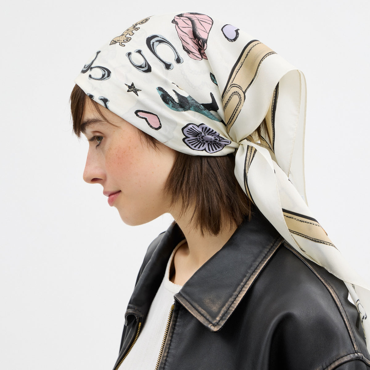 Iconic Motifs Print Silk Square Scarf